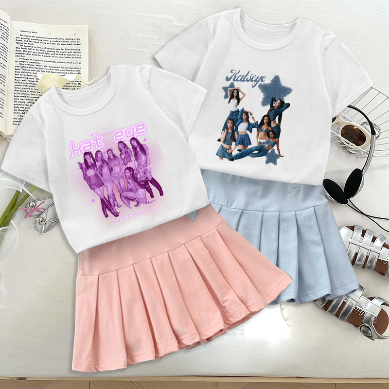 Street Fashion Tshirt - Modny zestaw: koszulka K POP K-KATSEYE,