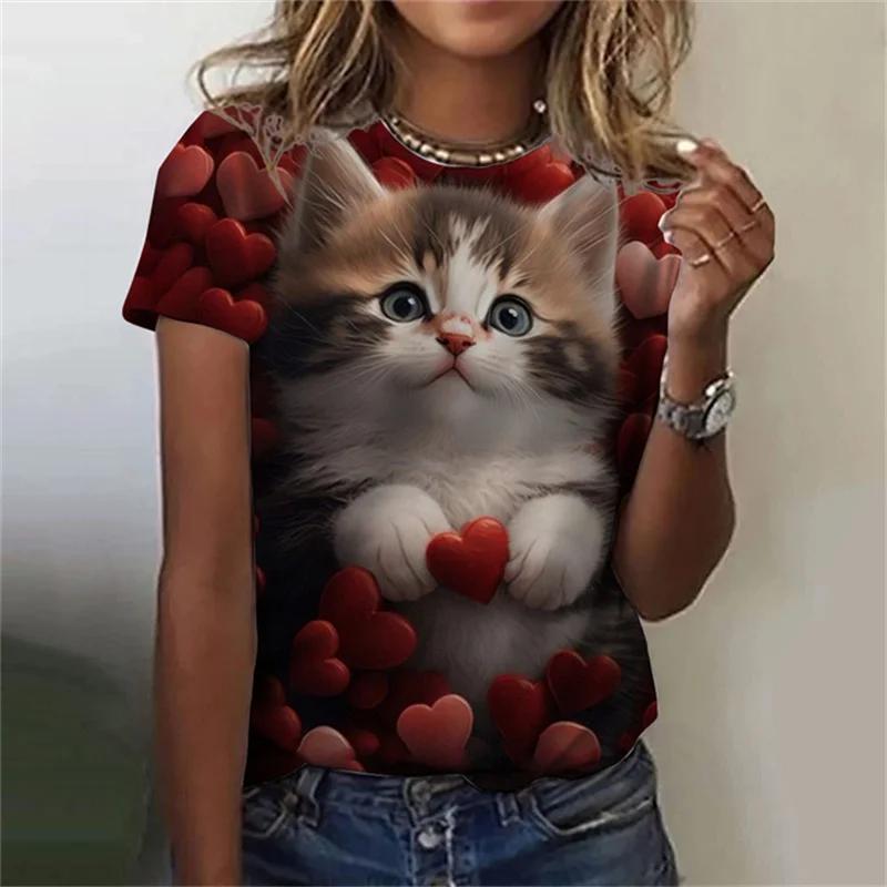 Fashion Street Cat - Modny damski t-shirt z nadrukiem Kawaii