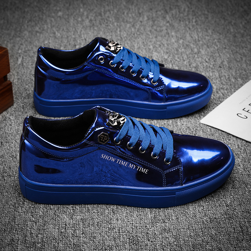 Street Fashion Walking - Luksusowe męskie sneakersy casualowe, niebieskie, błyszczące,