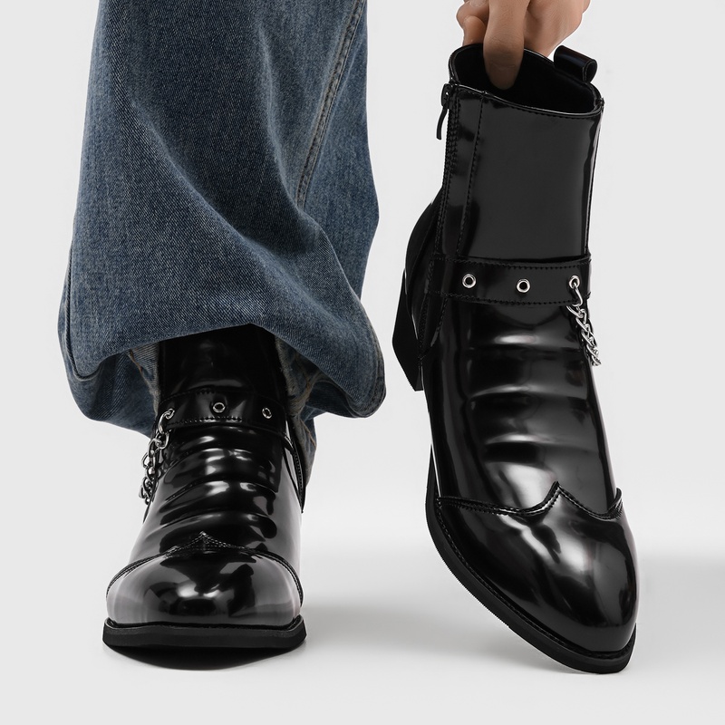 Street Fashion High End - Popularne męskie botki Chelsea z łańcuchami,
