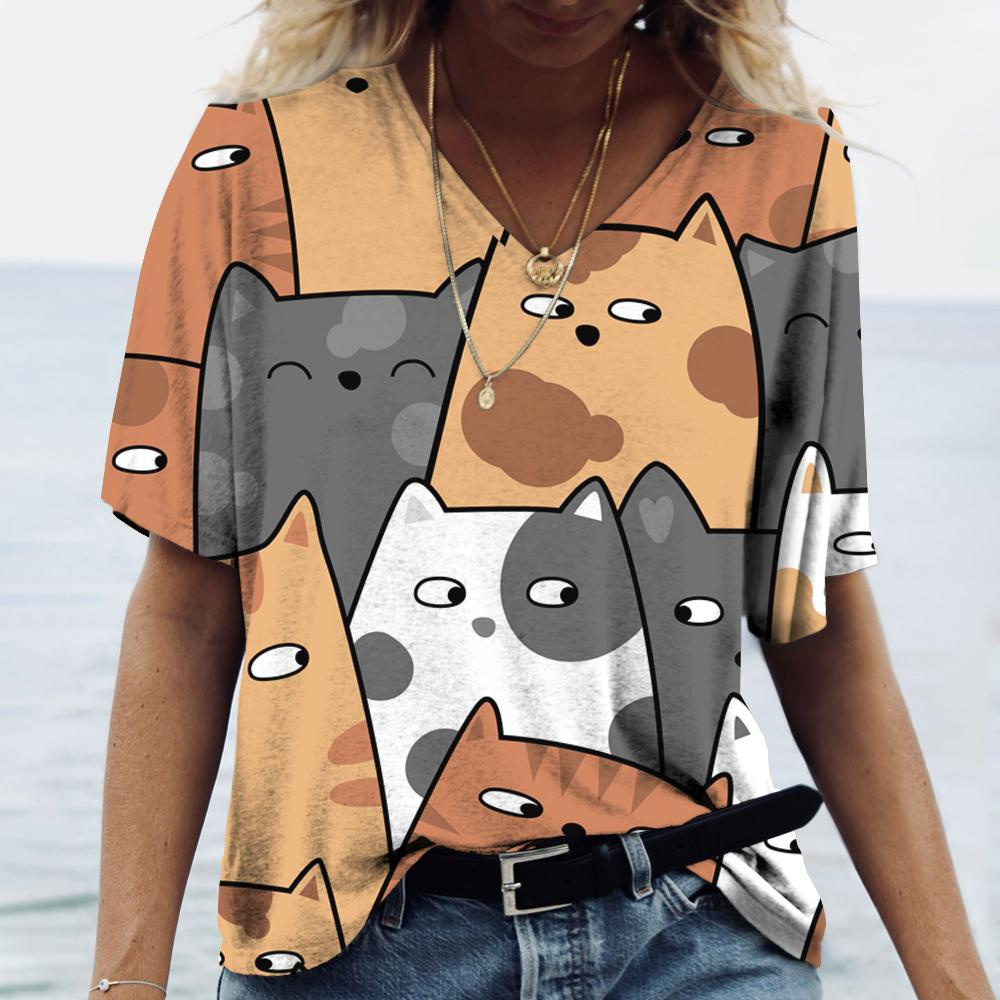 Fashion Street Cat - Modne damskie koszulki z dekoltem w