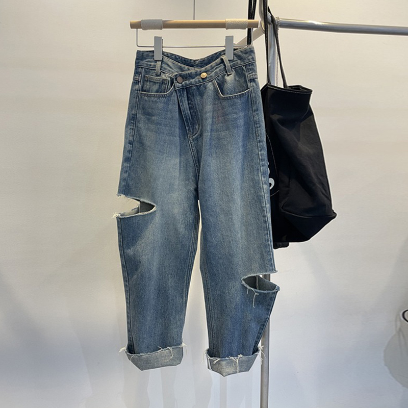 Street Fashion Jeans - Letnie damskie podarte jeansy z wysokim