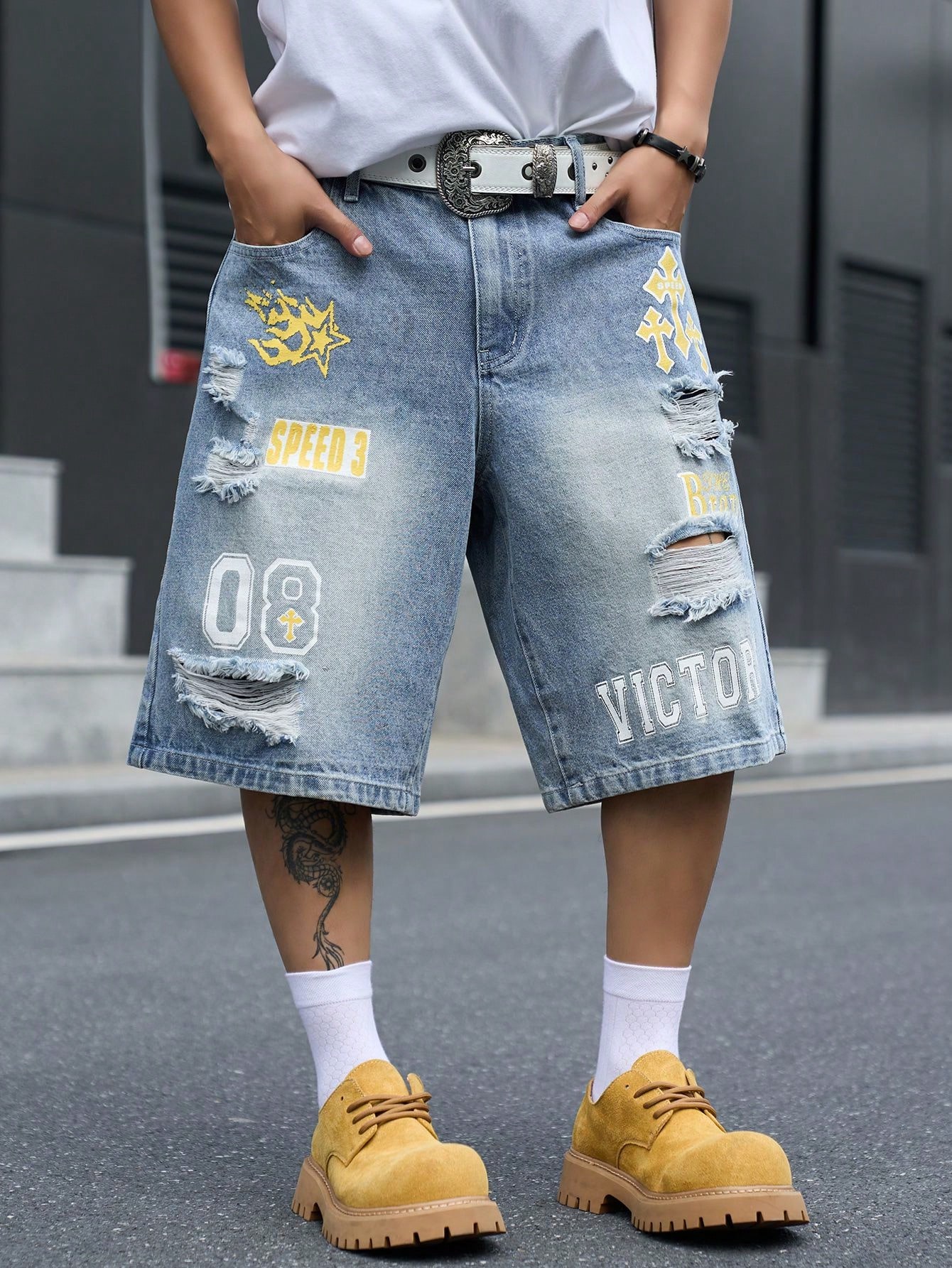 Street Fashion Jeans - Męskie luźne dżinsowe szorty bermudy, vintage'owe,