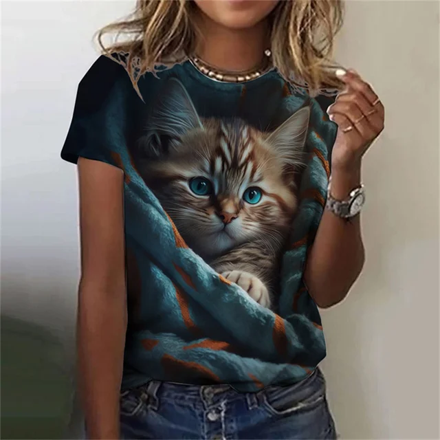 Modny damski t-shirt z nadruki – Fashion Street Cat recenzja i cena
